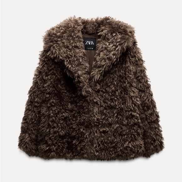 ZARA FAUX FUR SHORT COAT ZW COLLECTION CHOCOLATE SHAGGY JACKET SMALL 2969/254 - Picture 1 of 9